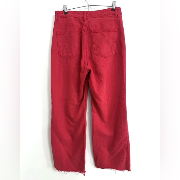 Zara Red Wide Leg Denim Jeans 10 - Picture 2 of 3